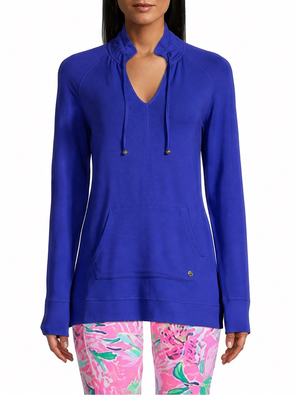 Lilly Pulitzer Luxletic Blue Modal V Neck Pullover Hoodie XL